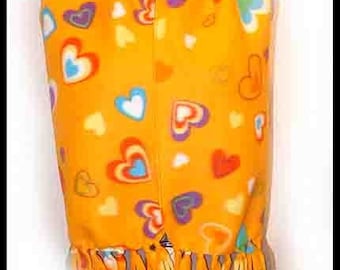 Orange with Multicolored Hearts Fleece Scarf, Themed Muffler, Neck Scarf