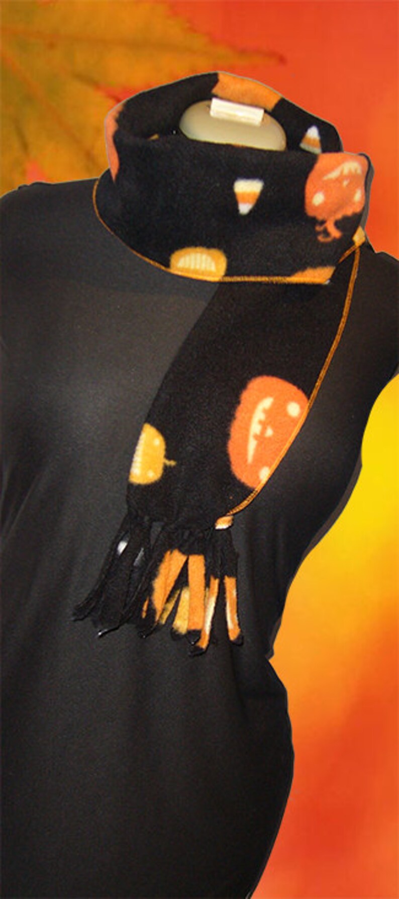 Halloween Fleece Scarf, Pumpkins & Candy Corn image 3