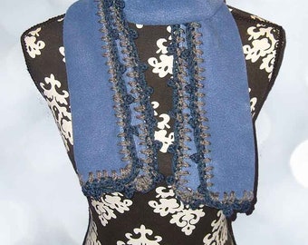 Crochet Edge Fleece Scarf: Denim Blue