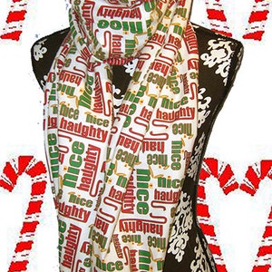 Holiday Flannel Neck Warmer, Infinity Scarflette, Circle Scarf, Wide Style, Naughty or Nice image 3