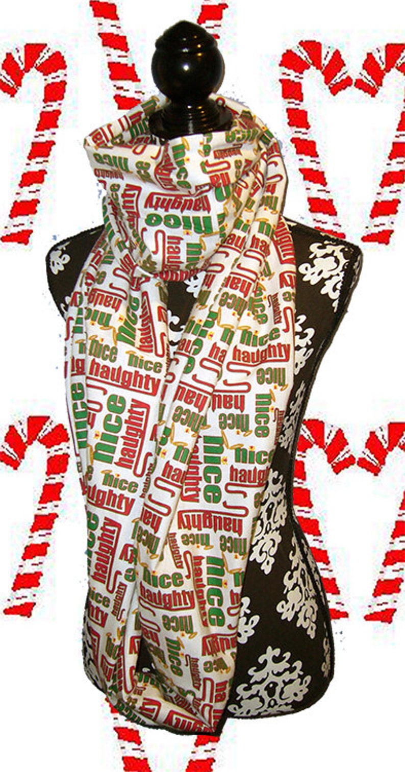 Holiday Flannel Neck Warmer, Infinity Scarflette, Circle Scarf, Wide Style, Naughty or Nice image 3