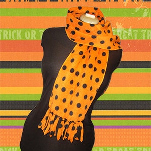 Orange & Black Polka Dot Fleece Scarf, Fall/Autumn Muffler, Bufanda, Unisex image 3