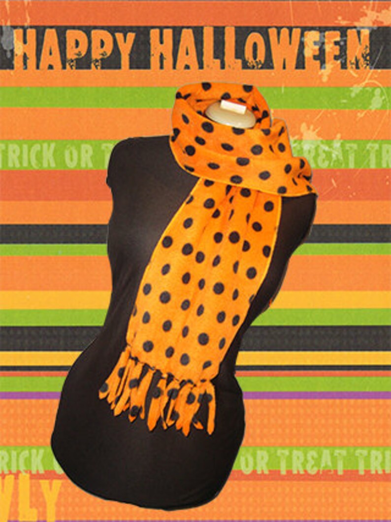 Orange & Black Polka Dot Fleece Scarf, Fall/Autumn Muffler, Bufanda, Unisex image 3