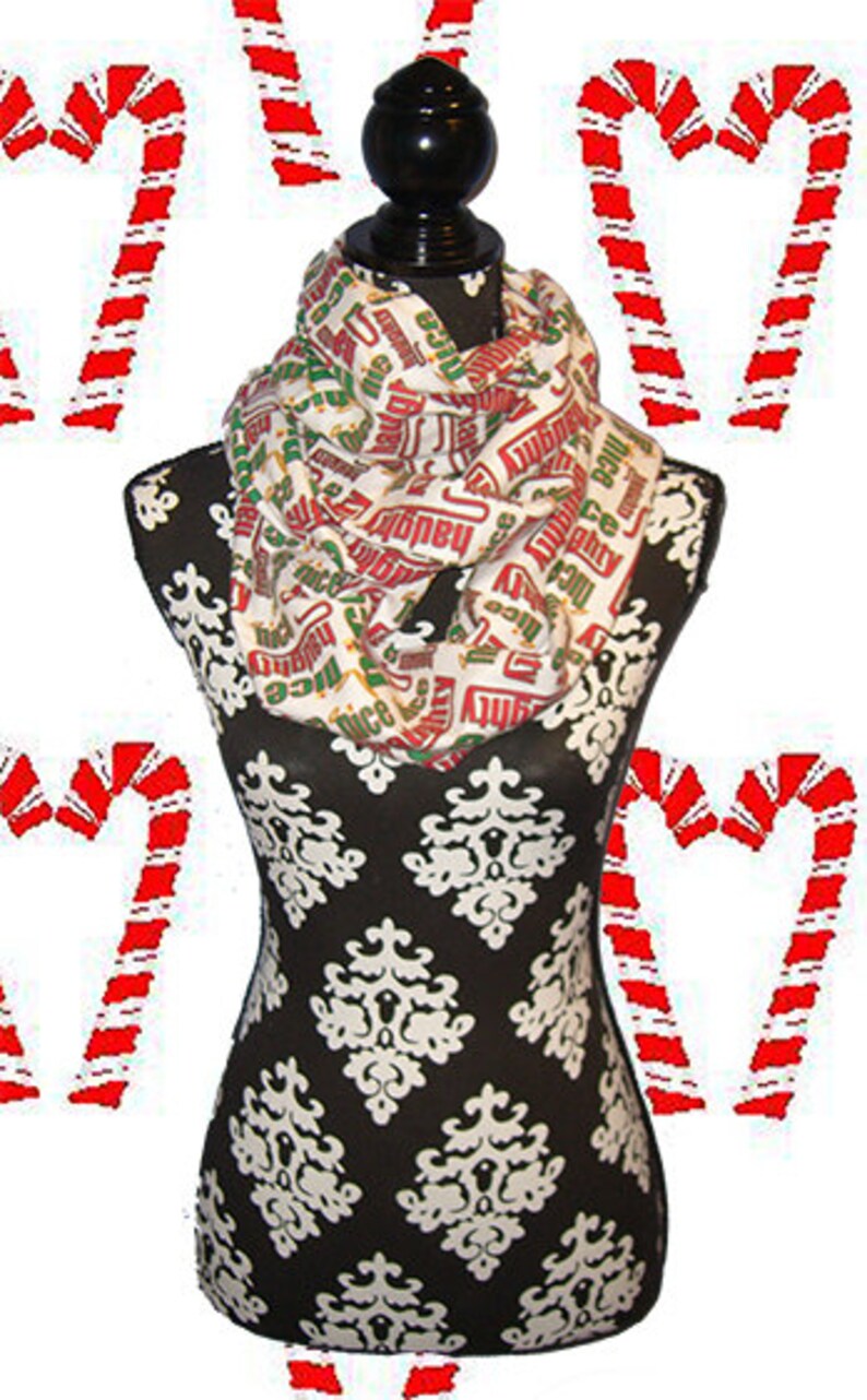 Holiday Flannel Neck Warmer, Infinity Scarflette, Circle Scarf, Wide Style, Naughty or Nice image 4