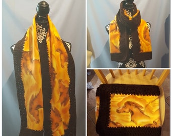 Crochet Edge Fleece Scarf: Wildfire