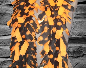 Fleece Boa Scarf, 4 Layered Thick, Black w/Orange Dots with Orange