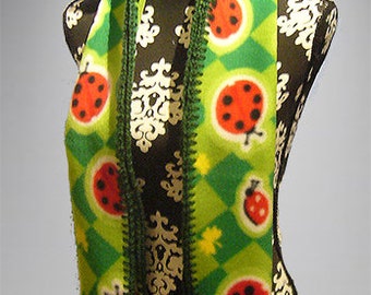 Crochet Edge Fleece Scarf,  Spring Lady Bug Argyle