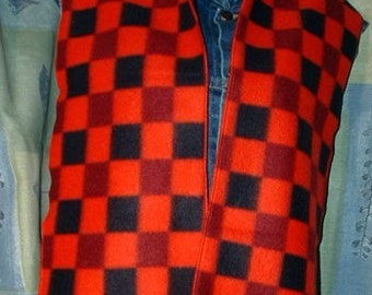 Red and Black Check Fleece Scarf, Muffler, Bufanda