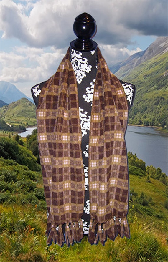 マフラー・ストール FABIELLO Sheering check muffler (brown) Brown Check Fleece Scarf, Muffler, Unisex Neck Scarf - Etsy