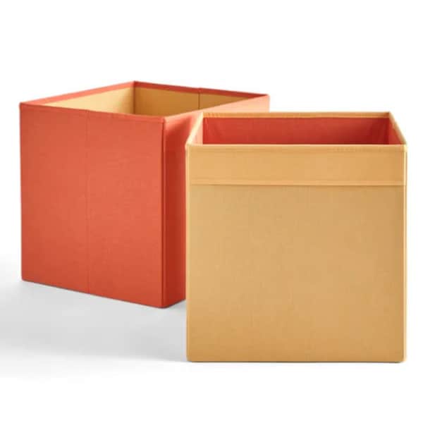 Set Of 2 Nursery Foldable Cubes|Dual Colour Storage Cubes|Kids Room Storage Solutions|Kids Tidy Up Time Activity|Orange N Peach Storage Cube