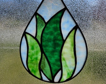 fire teardrop stained glass suncatcher/panel