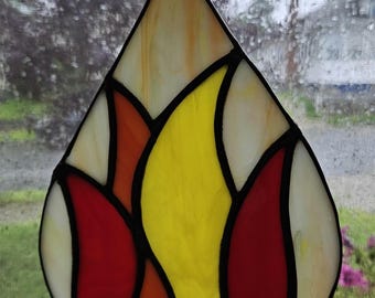 fire teardrop stained glass suncatcher