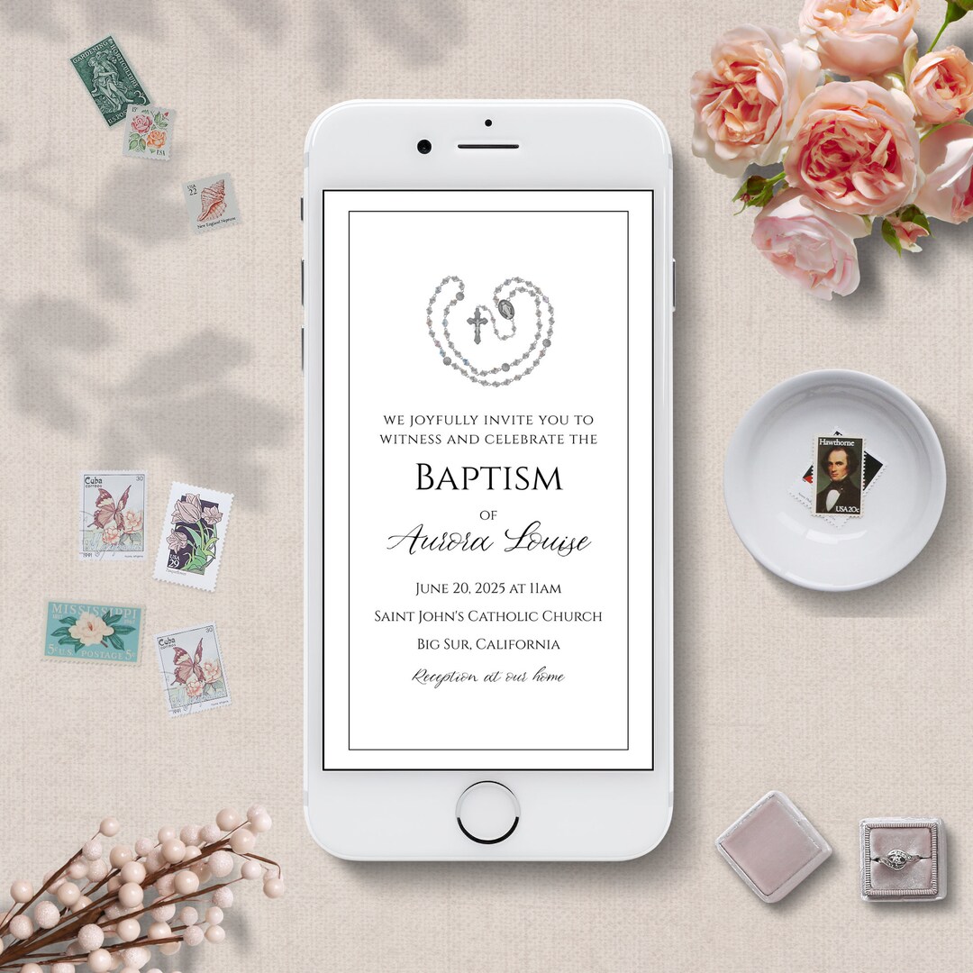 Rosary Baptism Invitation Evite Christening Invite Rosary Baptism