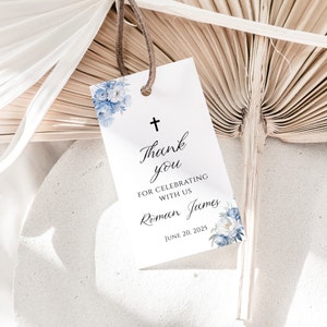Baptism Thank You tags for boys, Editable baptism favor tag, Baptism Favor Tag Boy, Printable Favor Tag, Editable Baptism Tag FLB001