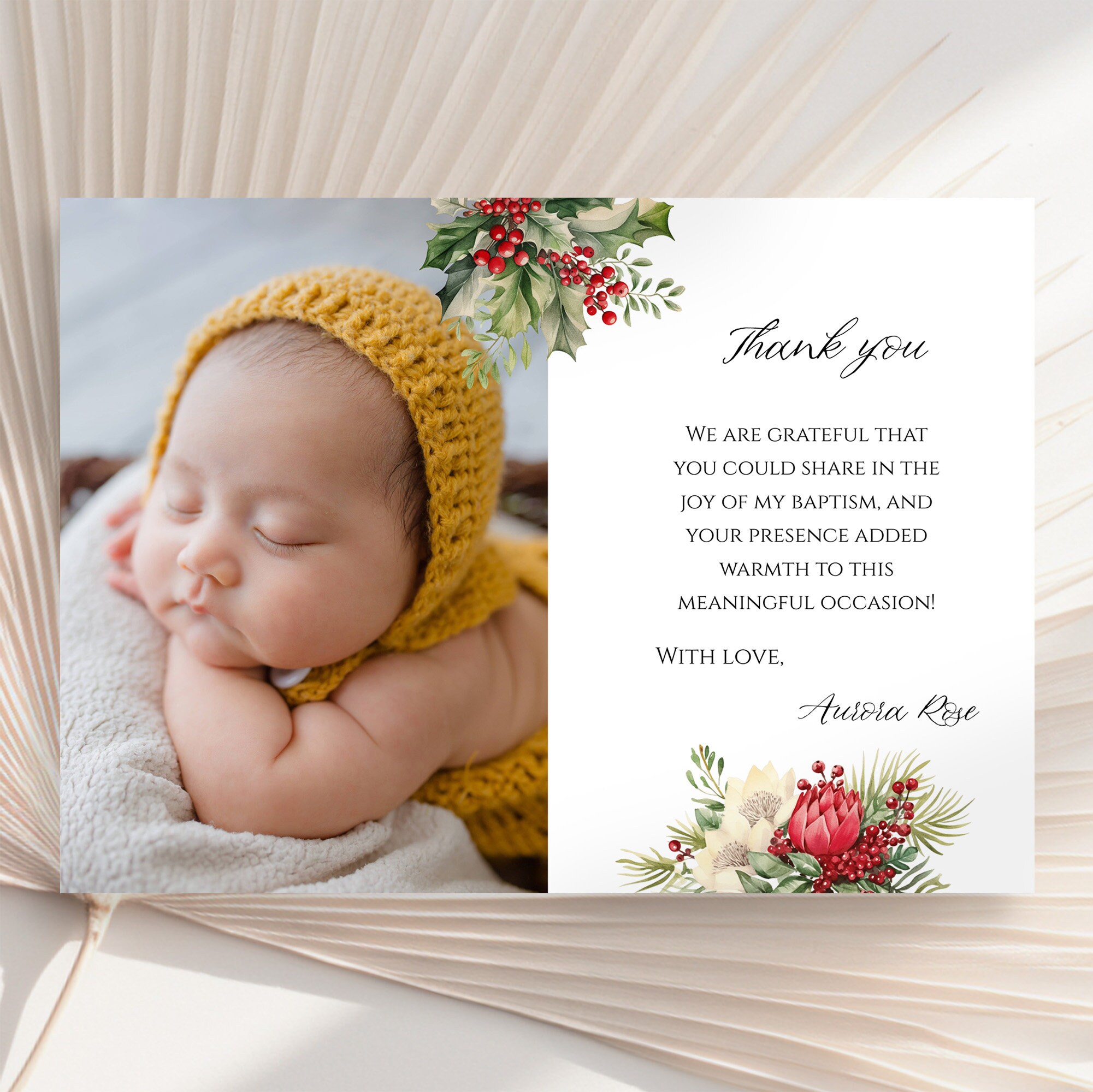 Baptism Thank You Cards - Boho Blush Pink Floral Design, Pack Of 25, 4x6 Inch Premium Cardstock, For Christening & Baby Shower