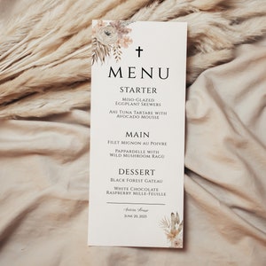 menu template baptism, Printable Christening Table Menu Editable Menu, instant download, templett, 3.75x9, pink boho, DST001