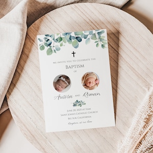 Baptism Invitation Siblings | Christening Invitation For Twins | Boy And Girl | Joint Baptism Invite 5x7 GNY001