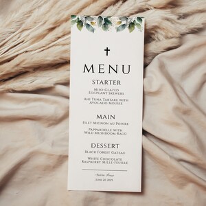 menu template baptism, Editable Menu, instant download, printable digital download, 3.75x9, Rustic greenery, GDF001