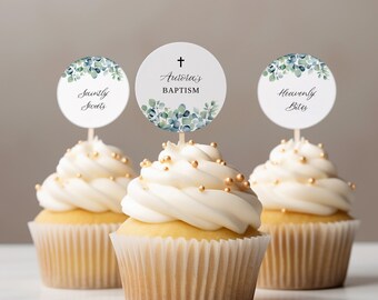 Baptism Cupcake Toppers Printable, Editable Cupcake Template, Baptism ...