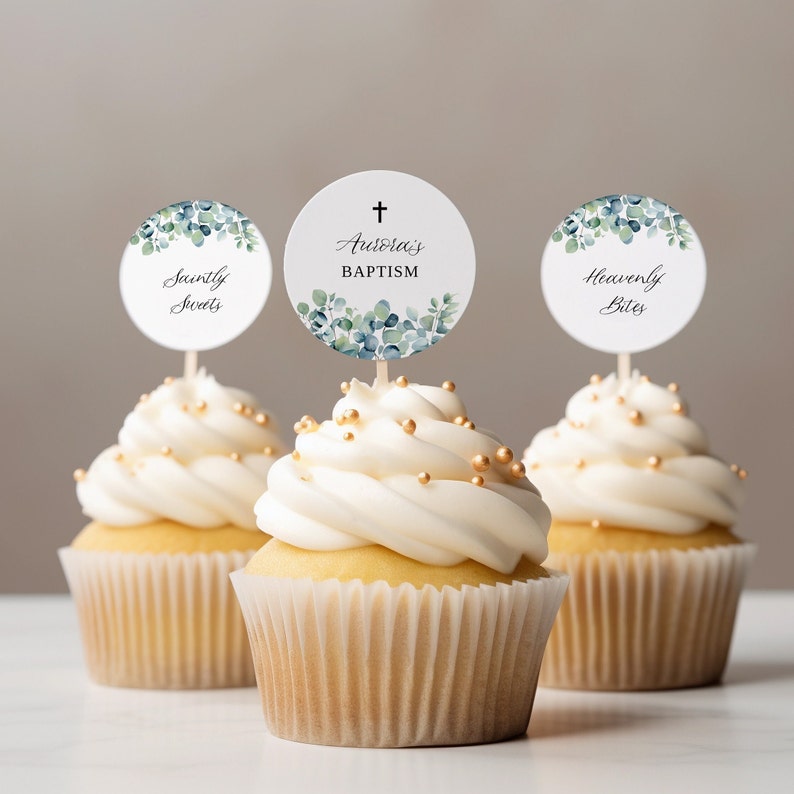 Baptism Cupcake Toppers, Editable Cupcake Template, Baptism Decor ...