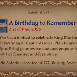 Oblivion-Inspired Handdrawn Medieval Party Invitation Birthday Card (Custom Digital Download)
