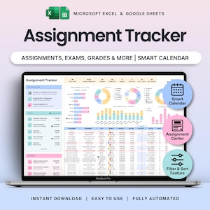 Rastreador de tareas Hojas de cálculo de Google Planificador de estudiantes de Excel Hoja de cálculo Tareas escolares Organizador de tareas Calendario académico Rastreador de estudios