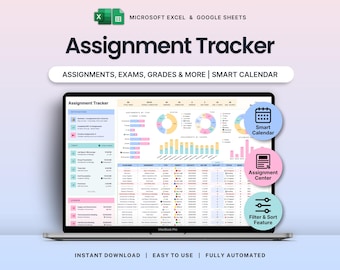 Assignment Tracker Google Sheets Excel Student Planner Spreadsheet School Assignment Homework Organizer Academic Calendar Study Tracker