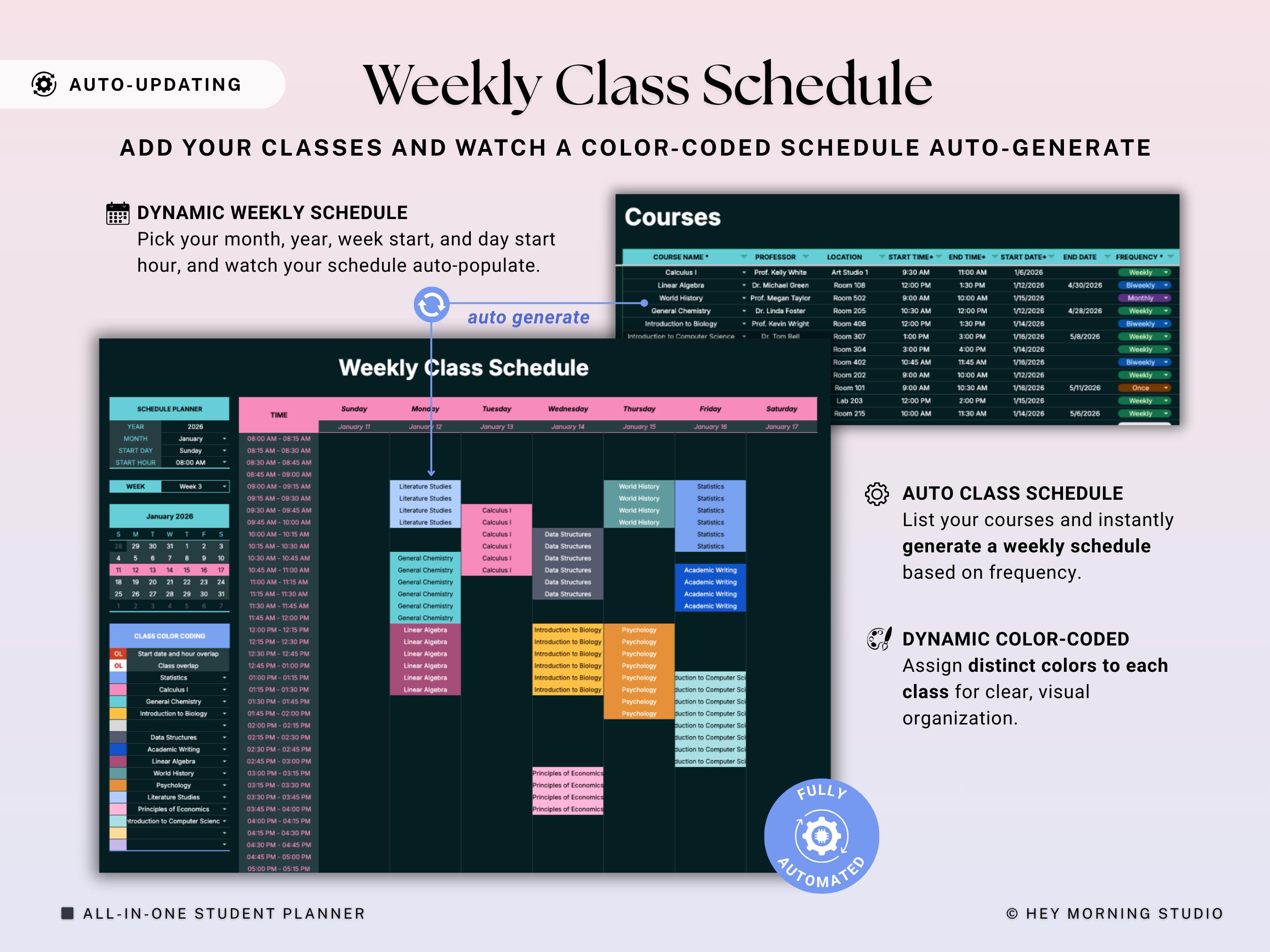Student Planner Spreadsheet Dark Mode Assignment Tracker Google Sheets ...