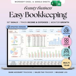 Easy Bookkeeping Spreadsheet for Beauty Business Excel Income Expense Tracker Google Sheets for Salon Lash Tech Nail Tech Makeup Artist