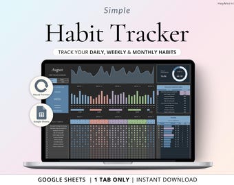 Monitoraggio delle abitudini Fogli Google Modalità scura Planner delle abitudini giornaliere Foglio di calcolo Planner degli obiettivi settimanali Dashboard della routine digitale Buoni propositi per l&#39;anno nuovo