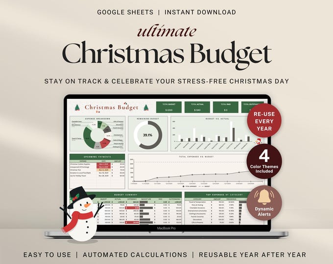 Christmas Budget Planner Google Sheets 2025 Holiday Expense Tracker ...