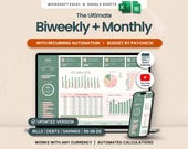 Biweekly Budget Spreadsheet Monthly Budget Paycheck Budget Google Sheets Excel Budget by Paycheck Debt Tracker Bill Calendar Savings Planner