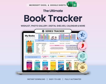 Book Tracker Reading Journal Google Sheets Excel Book Planner Digital Library Book Review Template Book Lover Gift Reading List Organizer