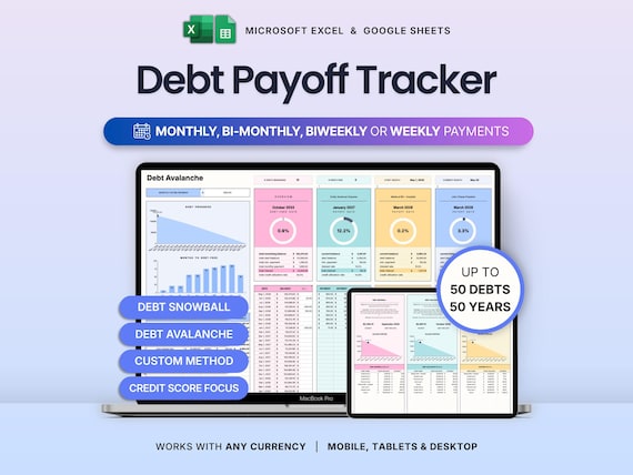 Debt Payoff Tracker Debt Snowball Avalanche Calculator Credit Card Payoff Spreadsheet Debt Free Planner Google Sheets Excel Loan Tracker