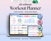 Workout Planner Google Sheets Excel Exercise Tracker Spreadsheet Fitness Planner Gym Checklist Weightlifting Training Calendar Pilates