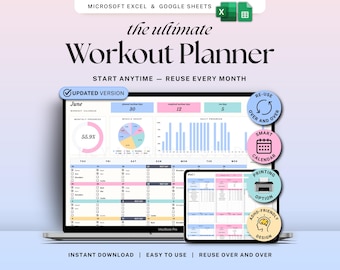 Workout Planner Google Sheets Excel Exercise Tracker Spreadsheet Fitness Planner Gym Checklist Weightlifting Training Calendar Pilates