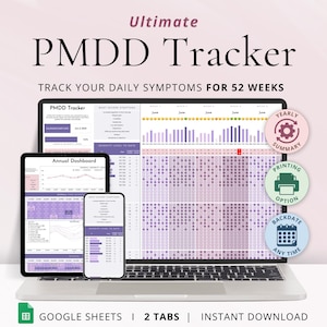 PMDD Symptom Tracker Google Spreadsheets PMS Tracker Spreadsheet Premenstruele dysfore stoornis Sjabloon PMDD-bewustzijn symptoom- en stemmingsdagboek