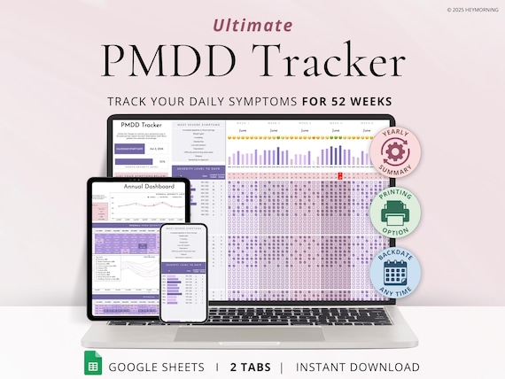 PMDD Symptom Tracker Google Sheets PMS Tracker Spreadsheet Premenstrual Dysphoric Disorder Template PMDD Awareness Symptom & Mood Journal