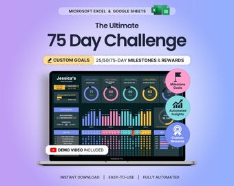 75 Day Challenge Tracker Custom 75 Soft Challenge Google Sheets Excel Dark Mode 75 Day Habit Tracker Fitness Wellness Planner Accountability