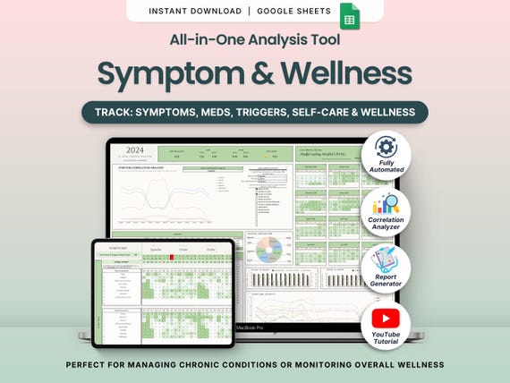 Symptom and Wellness Tracker Spreadsheet Chronic Symptom Correlation Google Sheets Physical Mental Health Journal Medication Trigger Tracker