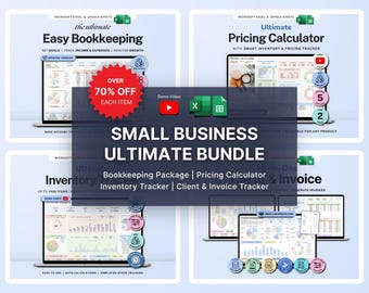 Small Business Bundle Inventory Tracker Excel Pricing Calculator for Handmade Business Bookkeeping Spreadsheet Client Invoice Google Sheets