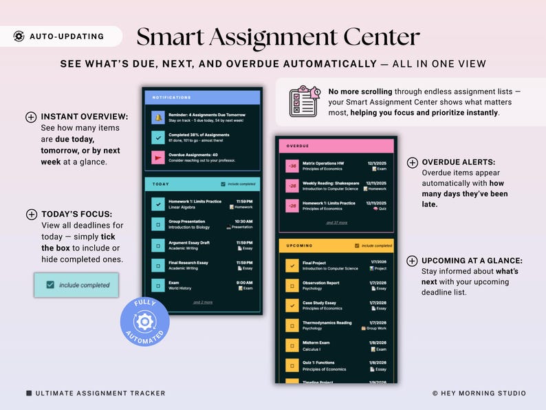 Assignment Tracker Google Sheets Excel Dark Mode Student Planner ...
