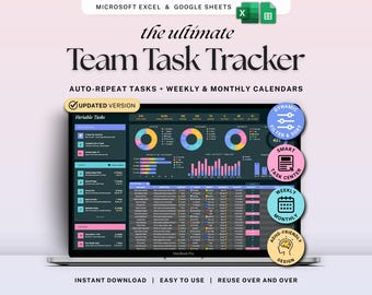 Dark Mode Task Tracker Spreadsheet Team Task Planner Google Sheets Excel Employee Work Organizer Recurring Tasks Project Management Template