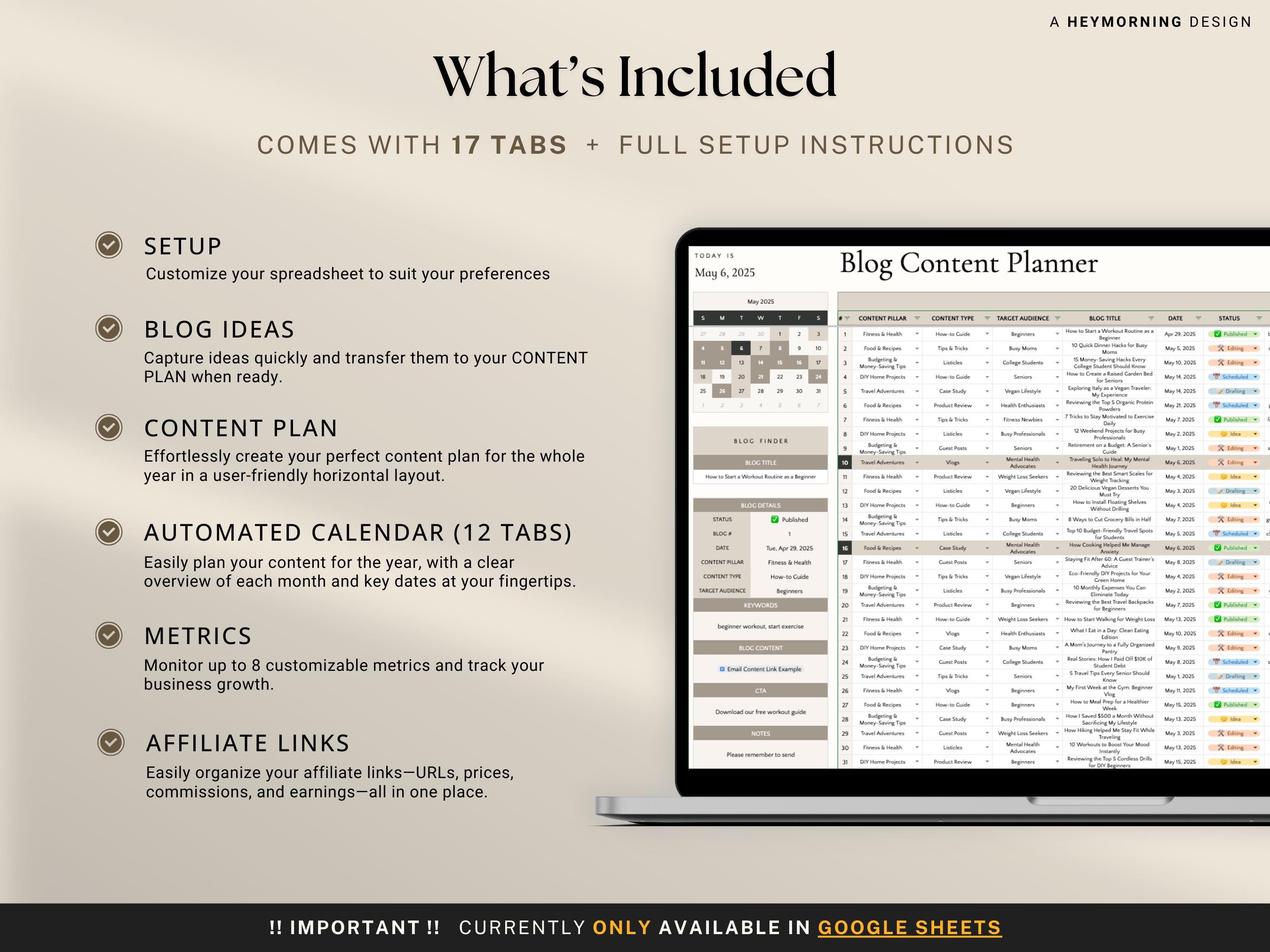 Blog Content Planner Spreadsheet Google Sheets Blog Post Calendar Idea ...