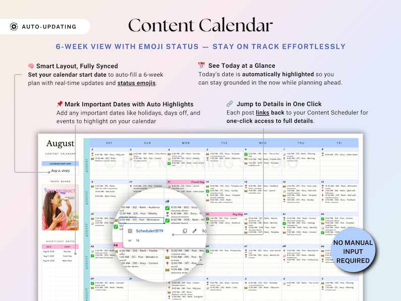 Yearly Social Media Content Calendar Google Sheets Excel Monthly Content Planner for Instagram TikTok Social Media Schedule Spreadsheet image 7