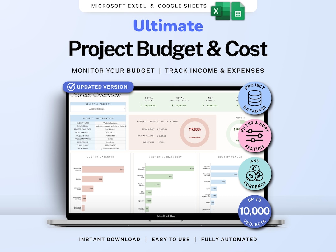Project Cost Tracker Spreadsheet Project Budget Template Job Costing ...