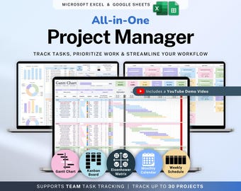 Project Management Spreadsheet Team Project Task Tracker Google Sheets Excel Timeline Planner Kanban Board Gantt Chart Eisenhower Matrix