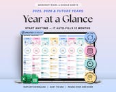 Year at a Glance Planner Spreadsheet Undated Yearly Overview Google Sheets Excel Annual Calendar Monthly Event Tracker 2026 Digital Planner