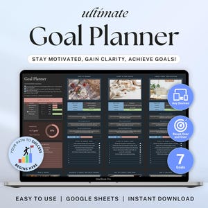 Doelplanner Google Spreadsheets Donkere modus Doeltracker Spreadsheet Jaarlijkse sjabloon voor SMART-doelen stellen Vision Board voor het nieuwe jaar 2026-resoluties