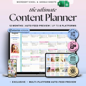 Yearly Social Media Content Calendar Google Sheets Excel Monthly Content Planner for Instagram TikTok Social Media Schedule Spreadsheet image 1